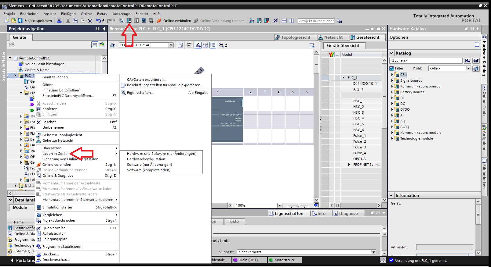 Software in das Gerät laden