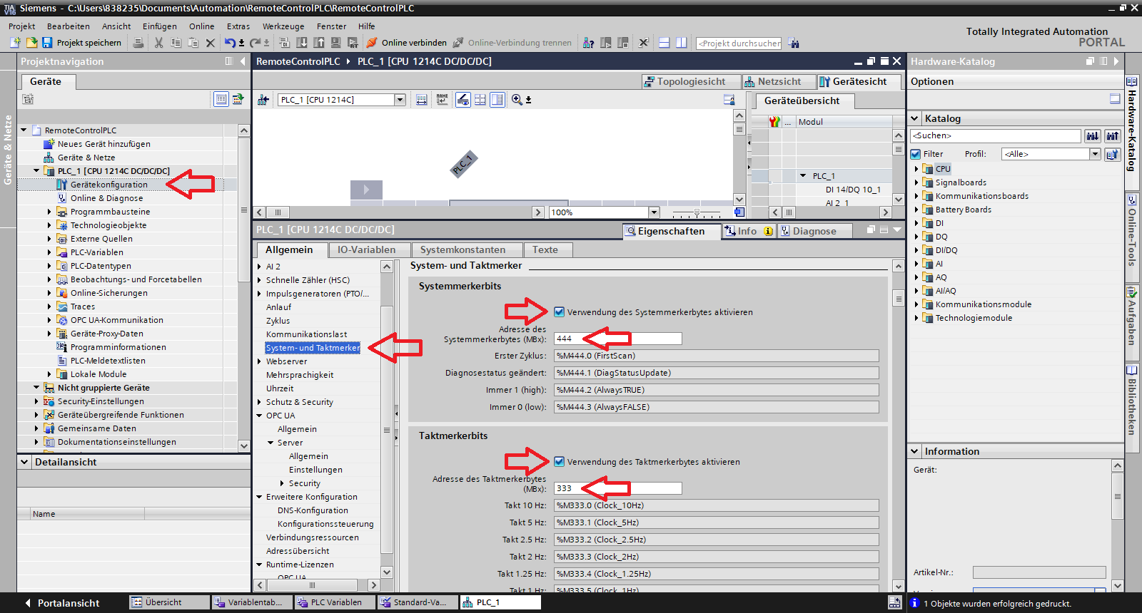 System- und Taktmerkerbytes setzen