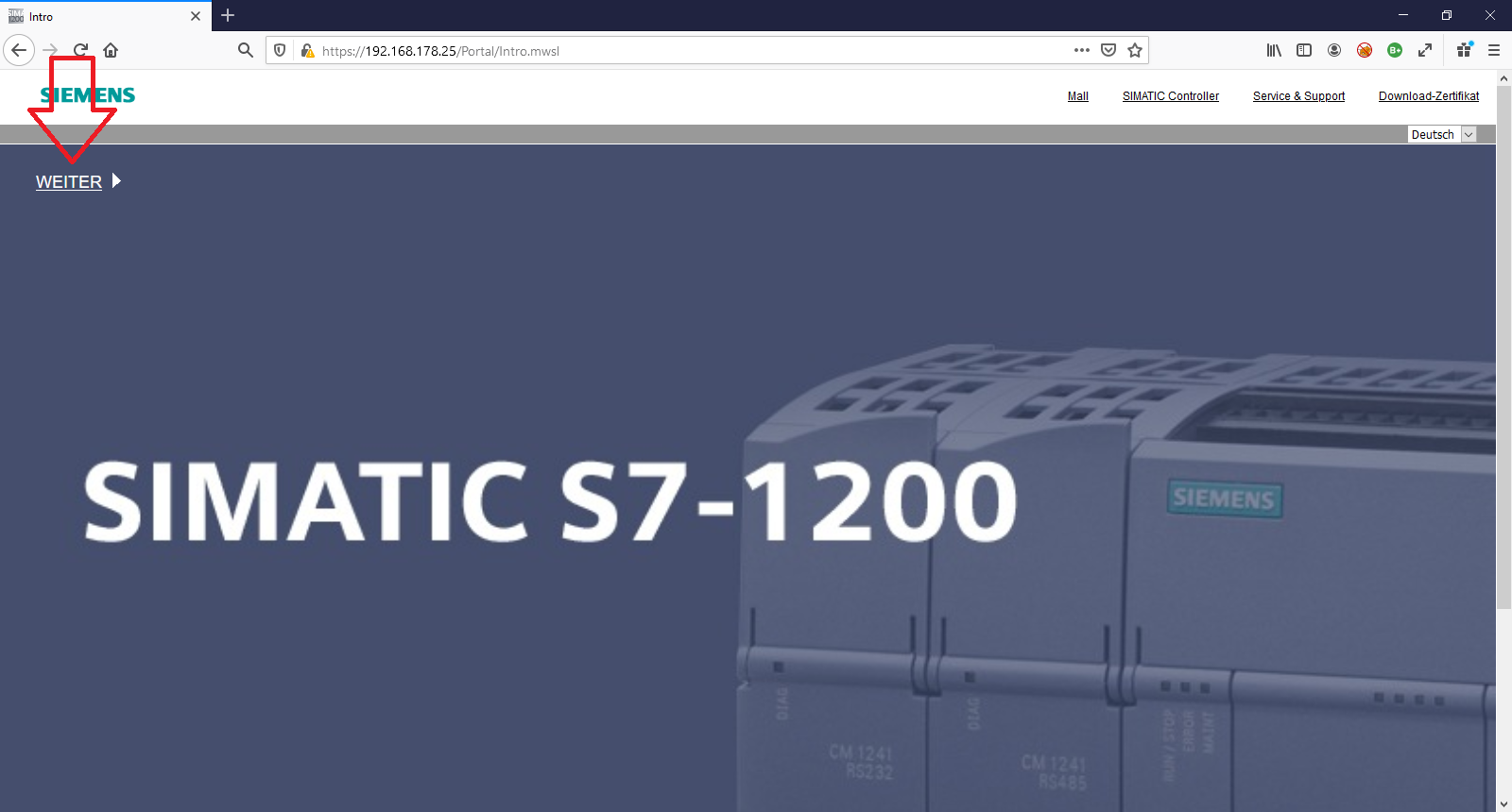 Intro der vordefinierten Webseite