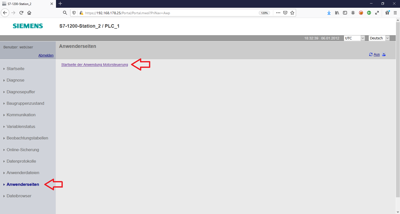 Webseite mit Anwenderseiten