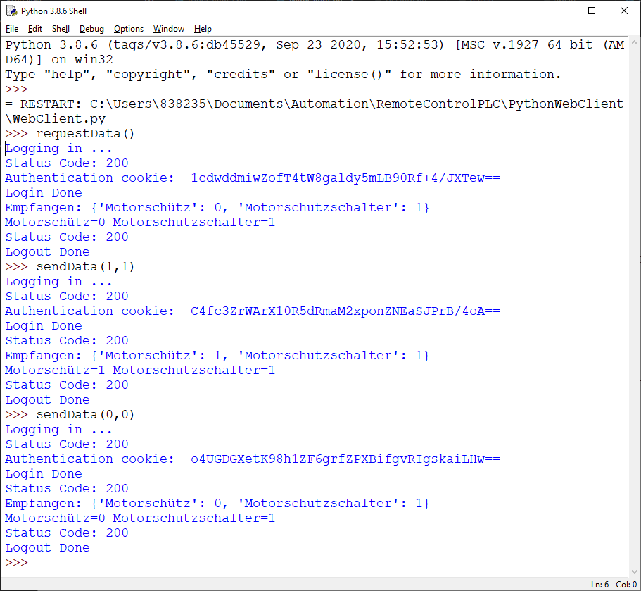 Steuerung des SPS-Programms mit der Python Shell