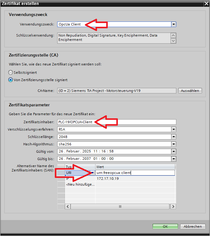 Client-Zertifikat erzeugen