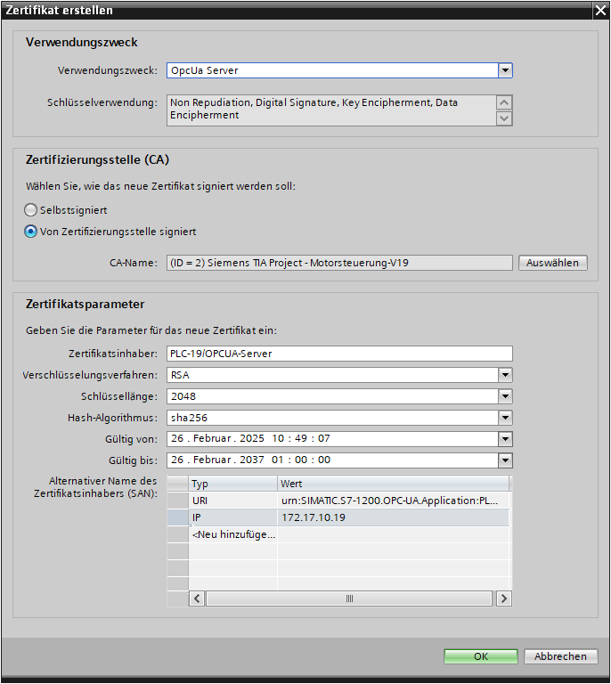 Server-Zertifikat erzeugen