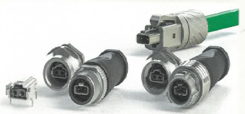 IP20-Leiterplattenbuchse, M12-Verbindung mit Schraub- und Snap-in-Kupplung, sowie IP20-Standardkupplung der Fa. Harting