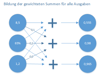 Bildung der gewichteten Summe der Eingaben für alle Ausgaben