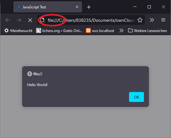 Hello Word im Pop-up mit JavaScript programmiert