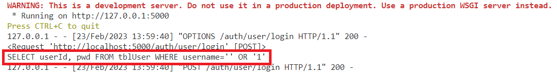 Ausgabe der injektierten SQL-Anweisung