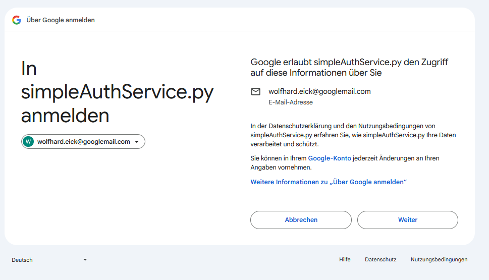 Anmeldung über Google