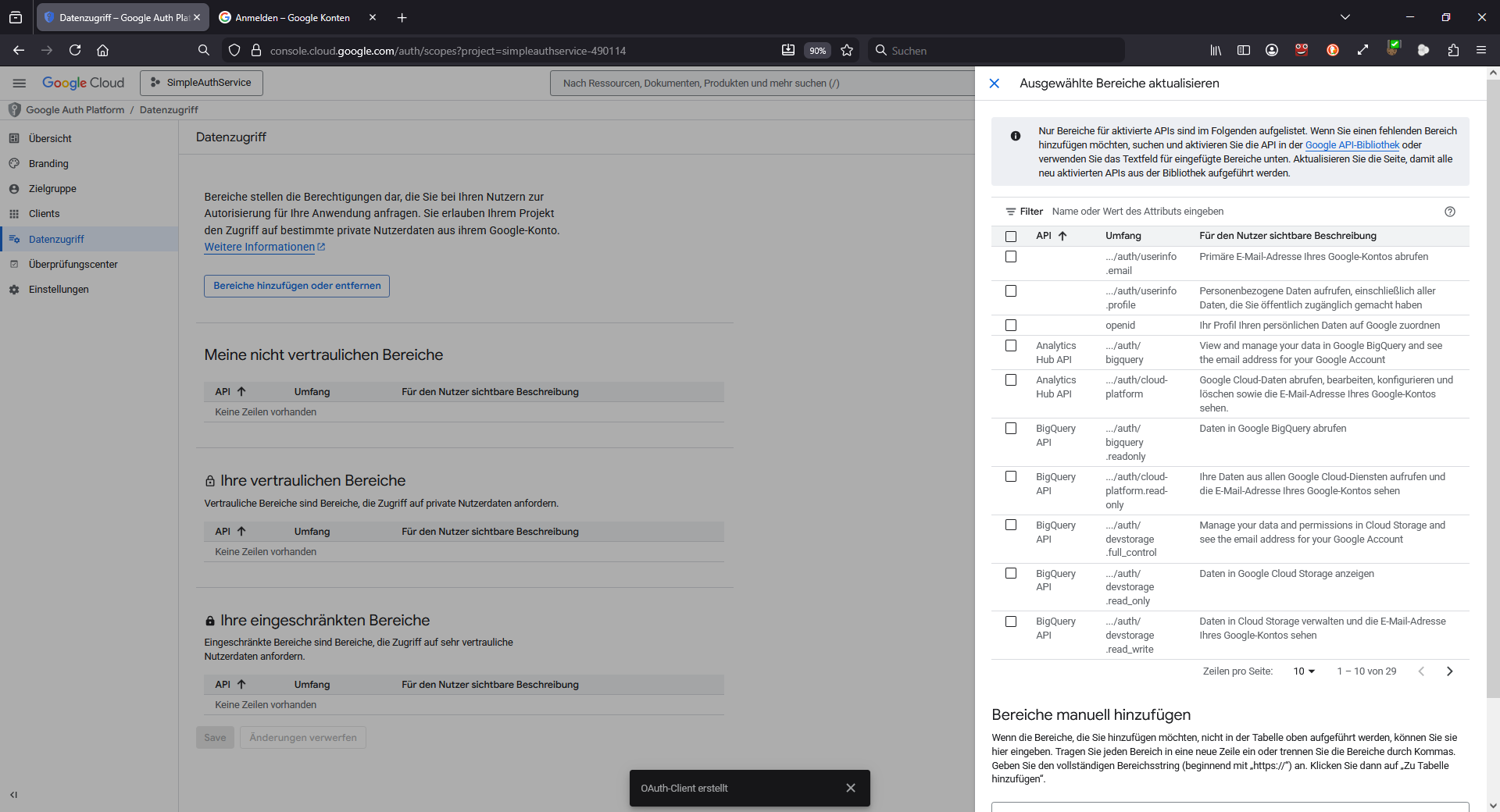 Datenzugriff konfigurieren (optional)