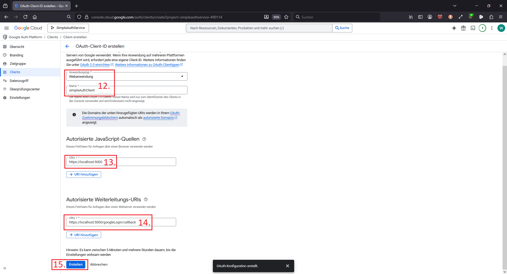OAuth-Client-ID erstellen