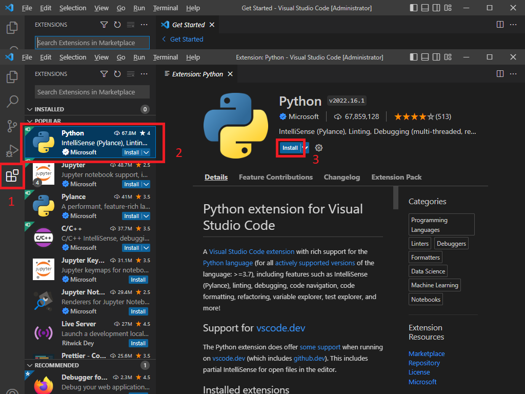 Installation of Python extension