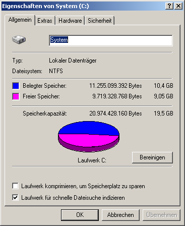 Widerspruch bei Speicherangabe
