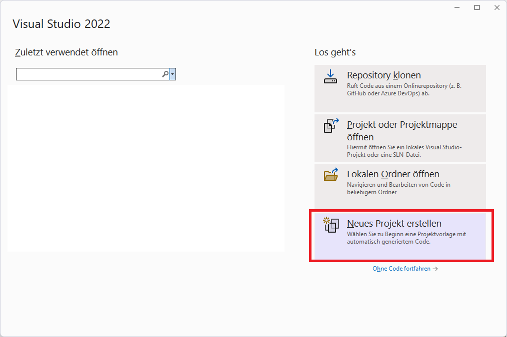 Start von Visual Studio
