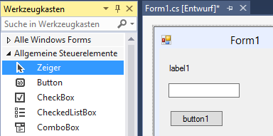 Hinzufügen der Element aus dem Werkzeugkasten