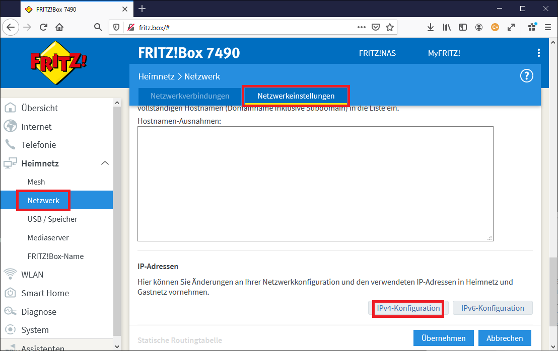 Beispiel einer IPv4-Konfiguration am DHCP-Server eines Routers
