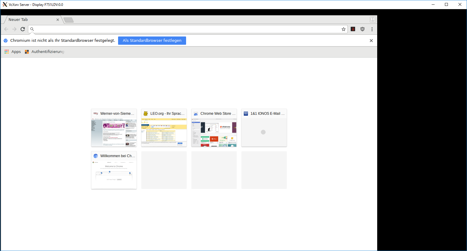 Nur der Chromium-Browser im VcXsrv Server-Display