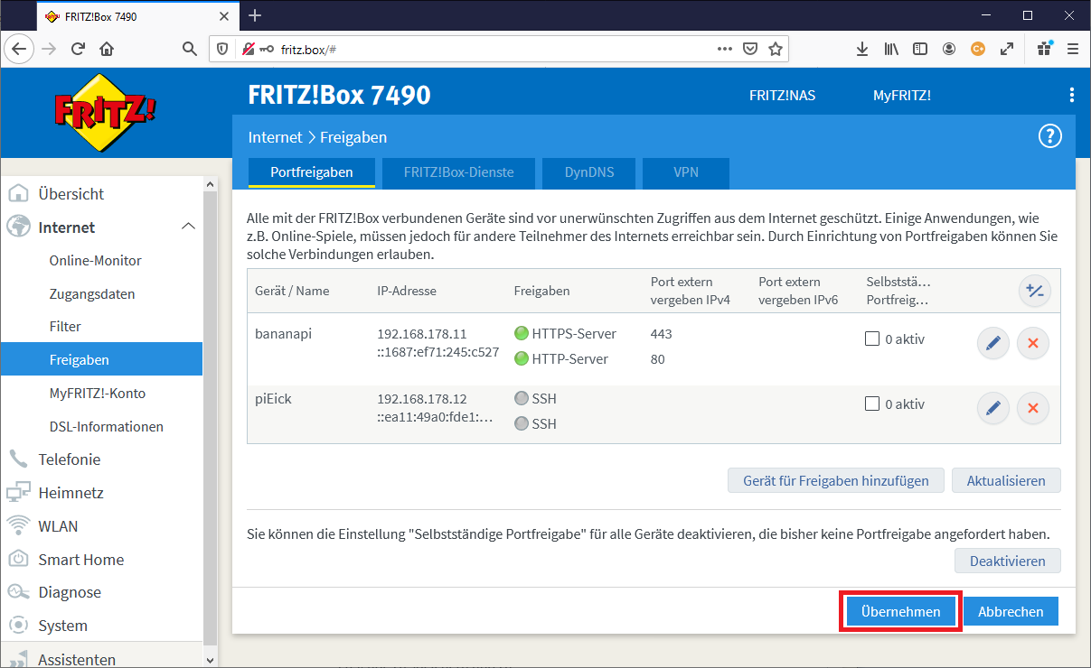 Portfreigaben: 5. Portweiterleitung freigeben