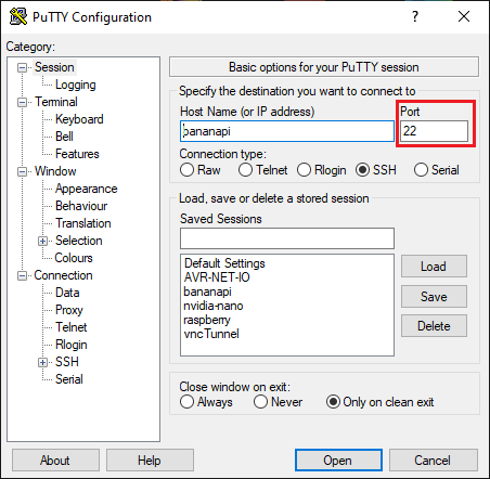 PuTTY-Konfiguration
