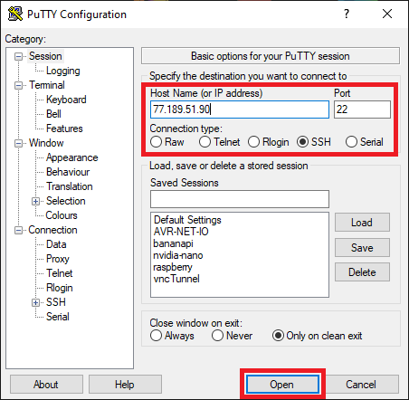 PuTTY-Konfiguration