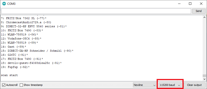 Empfang der Daten mit dem Arduino-Terminal