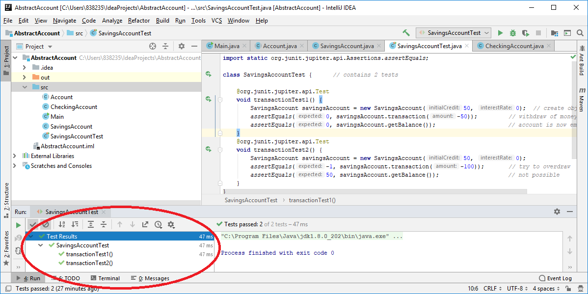 Test results in IntelliJ IDEA