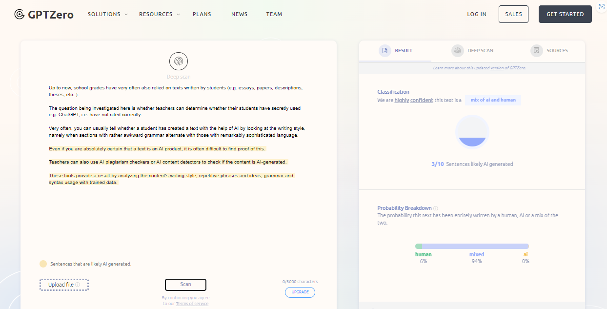 Plagiatism detection by https://gptzero.me/
