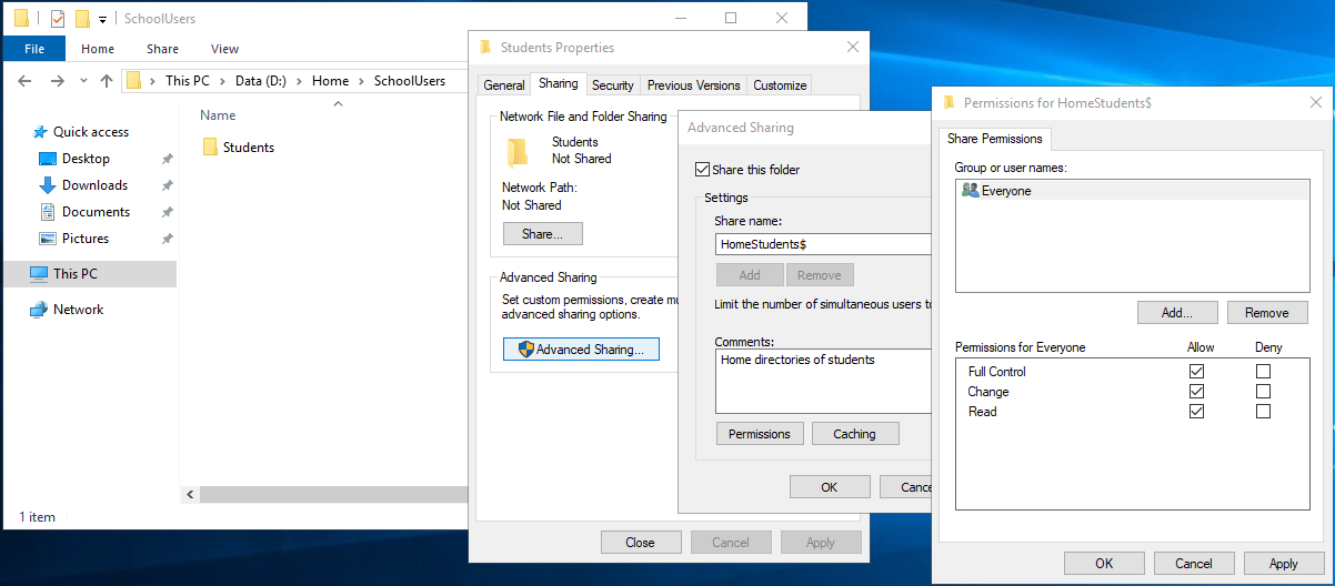 Creation of share "HomeStudents$"