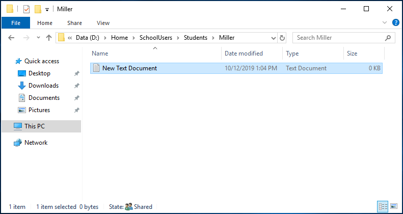 Home directory of Student on file server