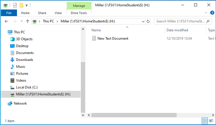 Home directory of logged on Student